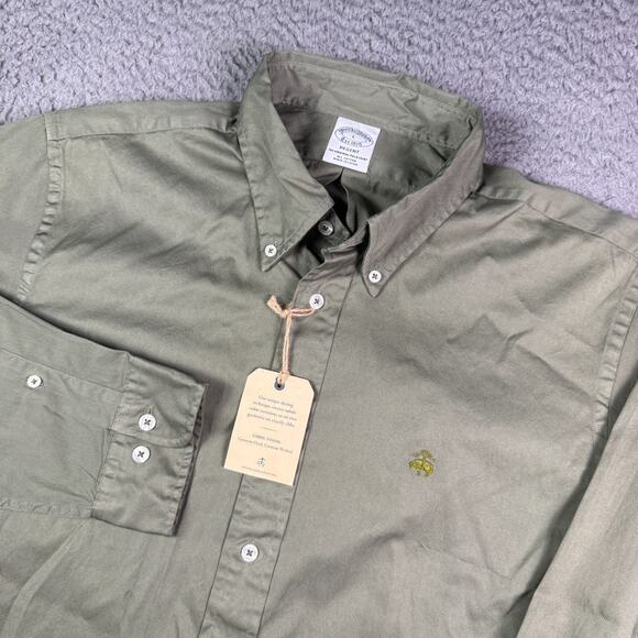 Brooks Brothers Shirt Mens Large Green Oxford Button Down OCBD Regent Logo - Picture 1 of 11